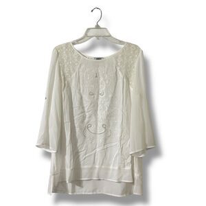 Monroe Main Boho Top L White Cottagecore Shabby Chic Romantic Blouse